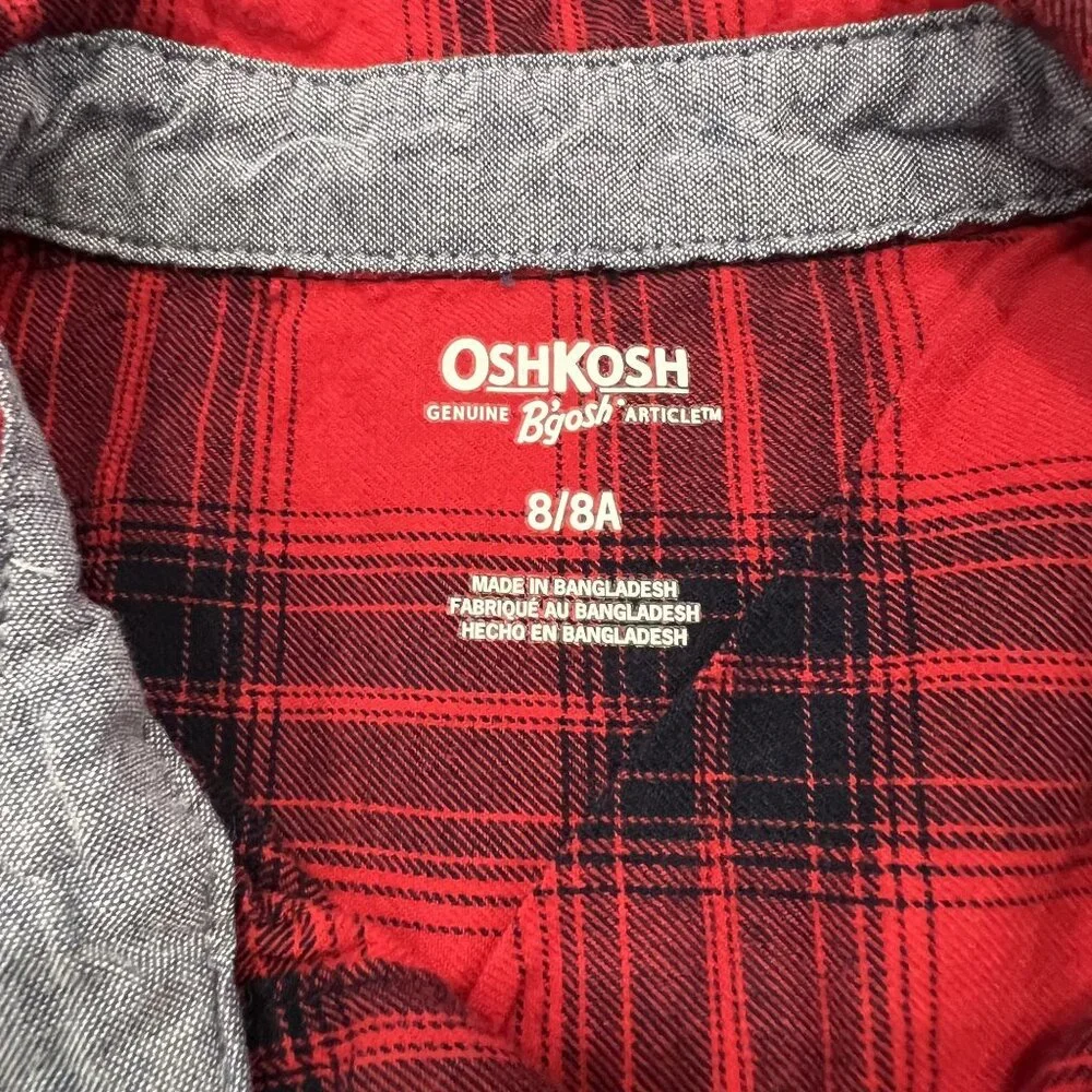 OshKosh Bgosh Youth Kids 8 Red Buffalo Check Plaid Button Front Flannel Shirt